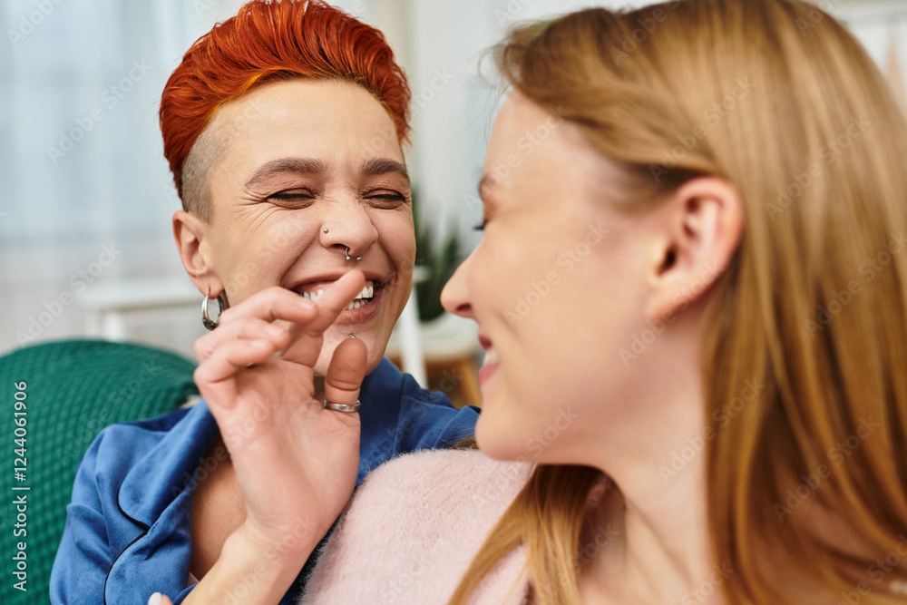 Joyful moments shared by a beautiful young lesbian couple in a modern home together Joyful moments shared by a beautiful young lesbian couple in a modern home together