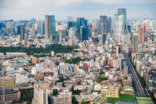 Views of Tokyo from Shibuya Sky rooftop at sunset, in Shibuya, Tokyo, Japan photo