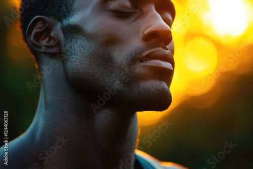 A close-up shot of a man's face with his eyes shut, ideal for use in situations where you need to convey thoughtfulness or introspection