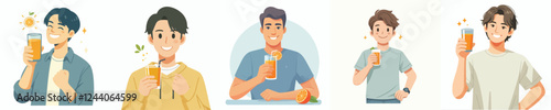 vector set of young men drinking orange juice