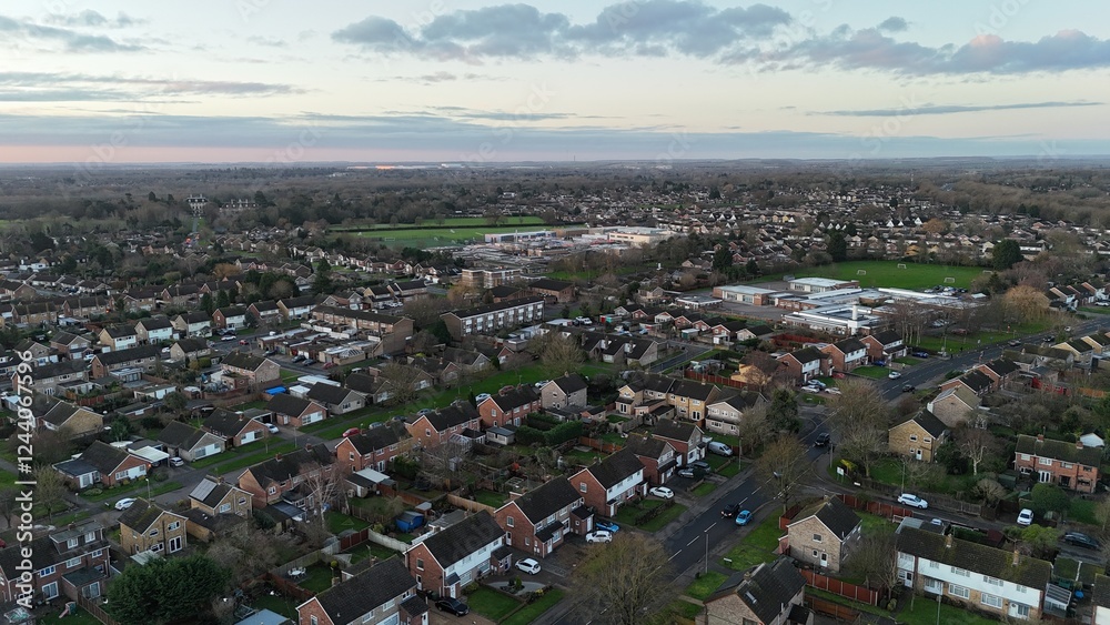 Fototapeta premium Peterborough UK Houses streets and roads drone,aerial