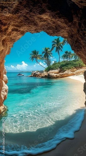 Fototapeta Naklejka Na Ścianę i Meble -  tropical beach with palm trees