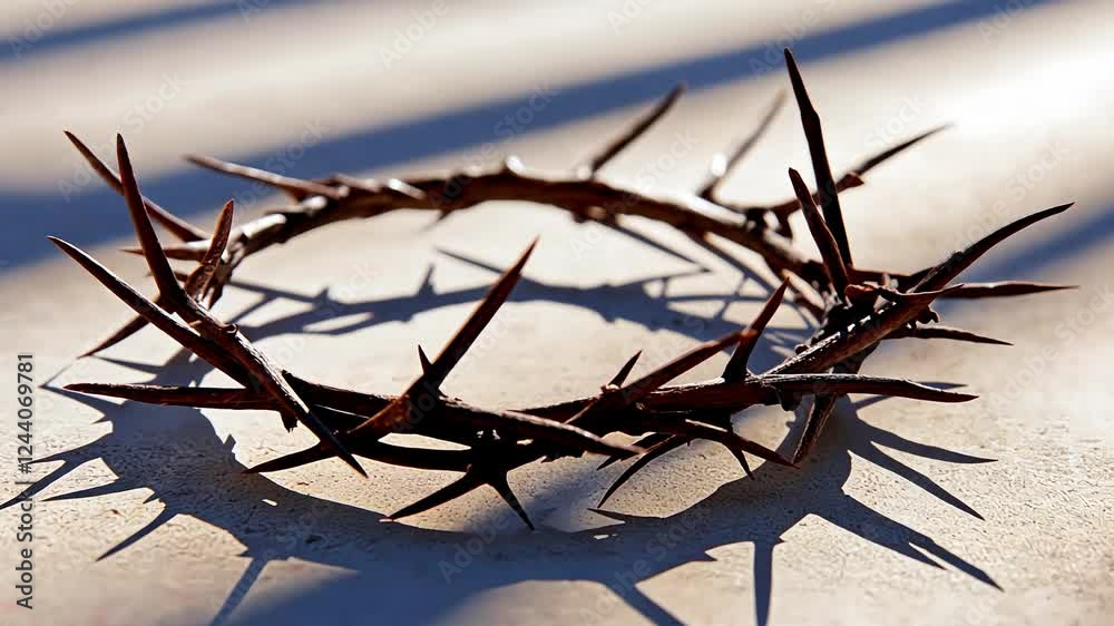 Crown of thorns on white background with light and shadow Crown of thorns on white background with light and shadow