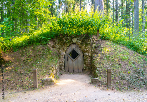 Grotto on the territory of the Mikhailovskoye museum-estate in the Pushkin Mountains, Pskov region, Russia photo