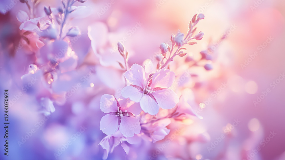 Delicate Pink and Lavender Blossoms Glowing in Soft Light with Dreamy Background Delicate Pink and Lavender Blossoms Glowing in Soft Light with Dreamy Background