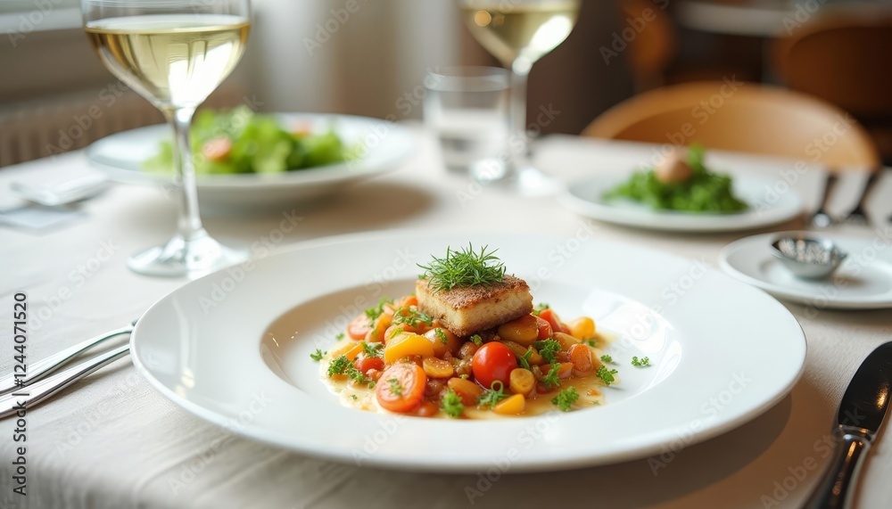 Elevated dining experience featuring pan-seared halloumi with vibrant tomato medley Elevated dining experience featuring pan-seared halloumi with vibrant tomato medley