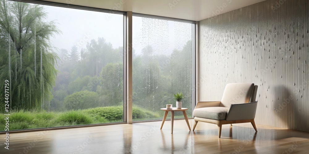 Serene Rainy Day Relaxation in a Modern Minimalist Living Space Serene Rainy Day Relaxation in a Modern Minimalist Living Space
