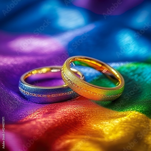 Eheringe auf einer Regenbogenflagge