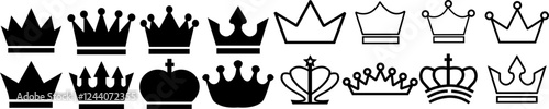 set of Crown icon template color editable. black silhouettes of crown. Royal crown symbol. line crown icon. Vector flat crown.