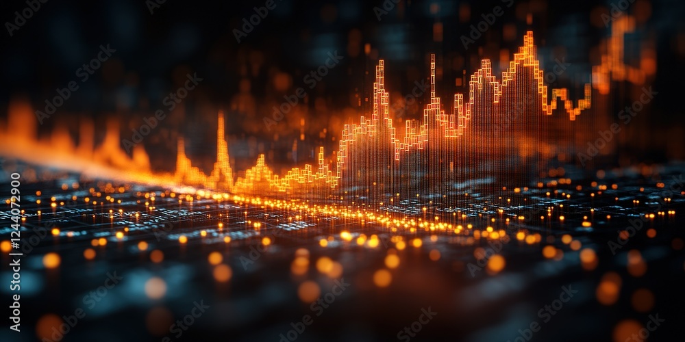 Fototapeta premium Financial data visualization displays dynamic trends in market activity through vibrant orange and yellow graphs