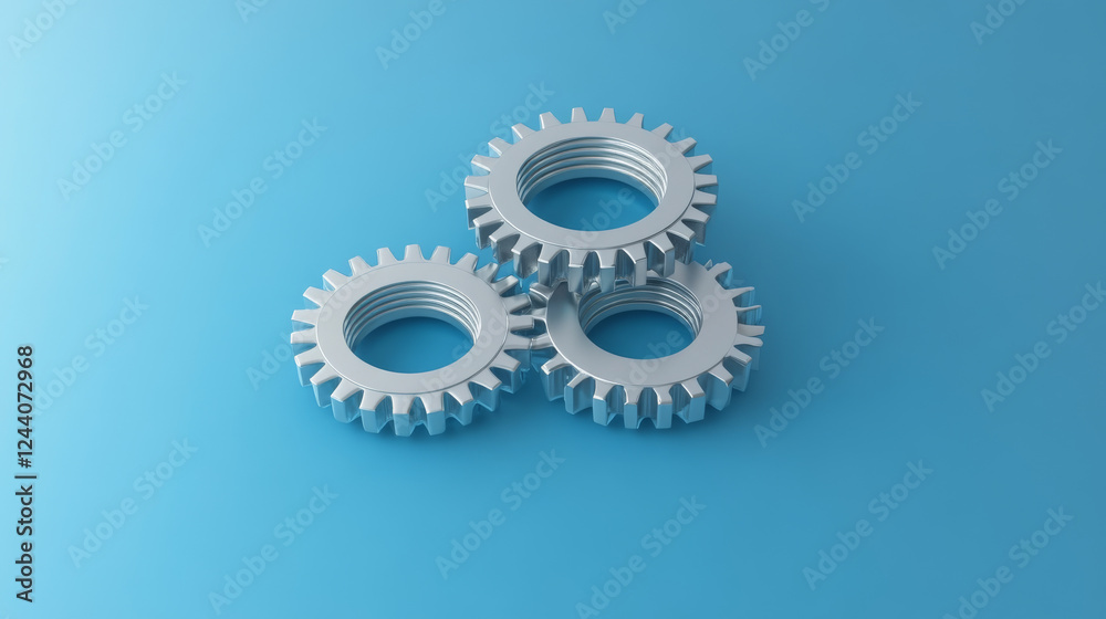 Gears. Abstract vector wireframe two gear 3d modern illustration on dark blue background. Mechanical technology machine engineering symbol. Industry development, engine work, business solution concept