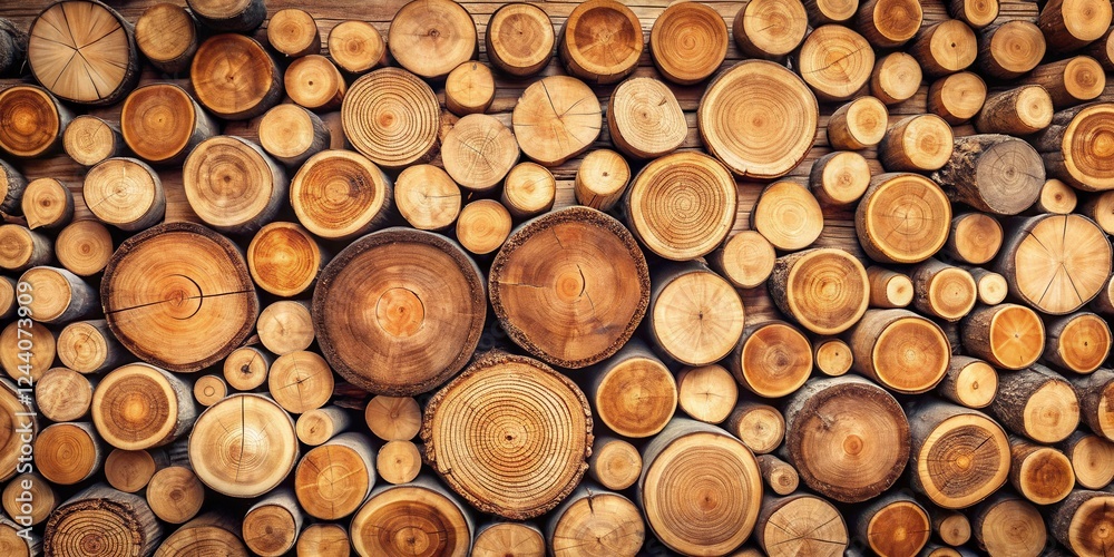 Rustic Wooden Wall of Stacked Tree Cross Sections with Natural Wood Grain Texture Rustic Wooden Wall of Stacked Tree Cross Sections with Natural Wood Grain Texture
