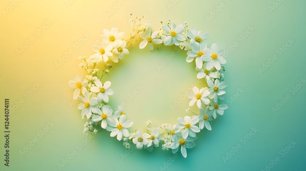Elegant Floral Wreath with Delicate White Flowers and Green Background Elegant Floral Wreath with Delicate White Flowers and Green Background