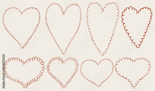 Hand drawn heart frames set. Chalk scribble wavy borders collection. Pencil freehand doodle love frame for wedding invitation, greeting card, menu, poster, postcard design. Vintage vector illustration