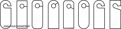 set of line black Door Hanger Tags for Room in Hotel or Resort . Paper Door Handle Lock Hanger. Empty Mock Up. Do Not Disturb. door hanger icon