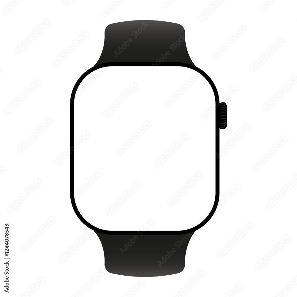Mockup of a smart watch screen. Black frame. Gadget display with an empty screen isolated on transparent background Mockup of a smart watch screen. Black frame. Gadget display with an empty screen isolated on transparent background