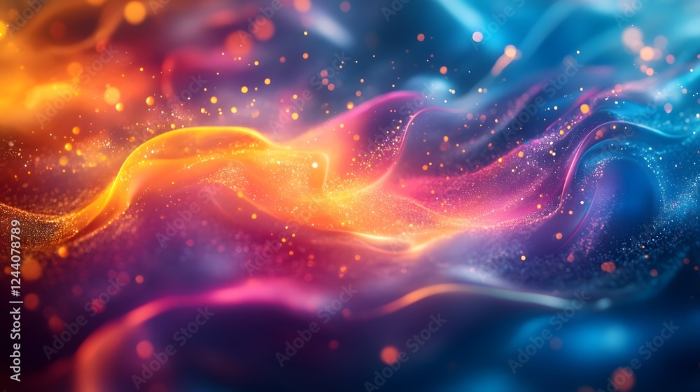 Obraz premium Vibrant cosmic energy explosion in a surreal digital art backdrop with a shimmering glowing and prismatic visual effect
