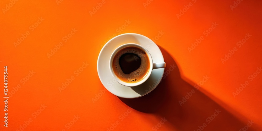 Aromatic Coffee in a White Cup on Vibrant Orange Background Aromatic Coffee in a White Cup on Vibrant Orange Background