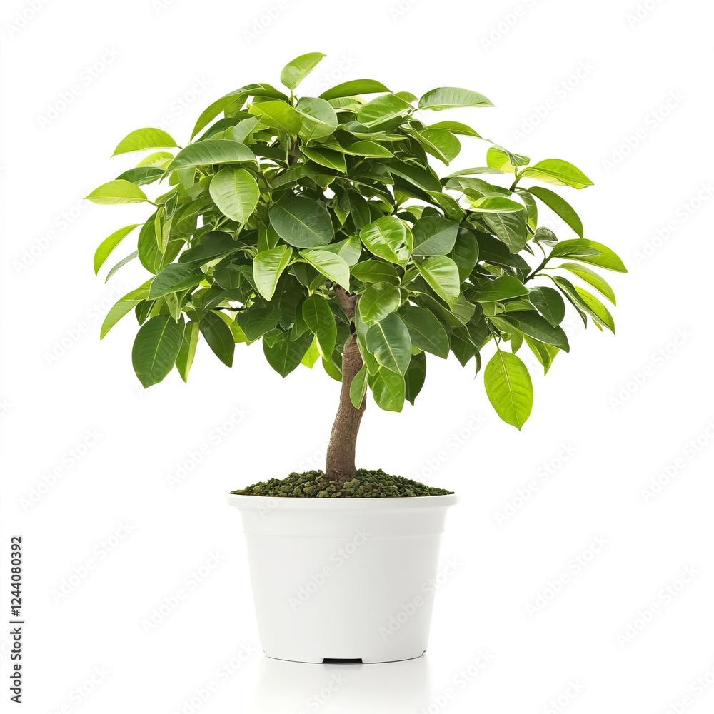Obraz premium Lush Green Indoor Ficus Plant in White Pot for Home Decor