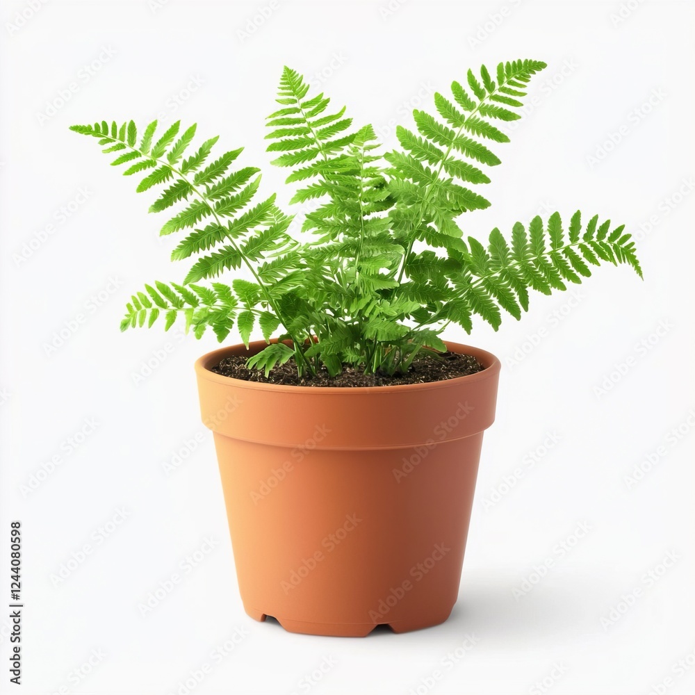 Lush Green Fern Plant in Simple Terracotta Pot on White Background Lush Green Fern Plant in Simple Terracotta Pot on White Background
