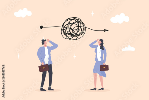 Minimalist vector illustration representing a complicated problem, complexity, or difficulty in decision-making.