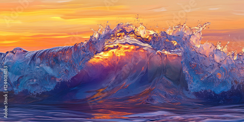 Wallpaper Mural Ocean wave falling down at sunset Torontodigital.ca
