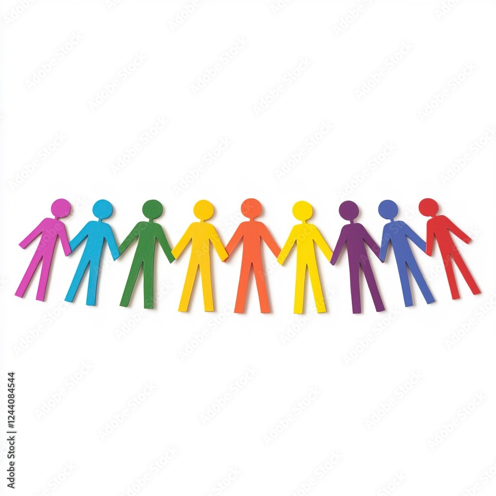 Colorful Paper Cutouts of People Holding Hands in Unity and Joy Colorful Paper Cutouts of People Holding Hands in Unity and Joy