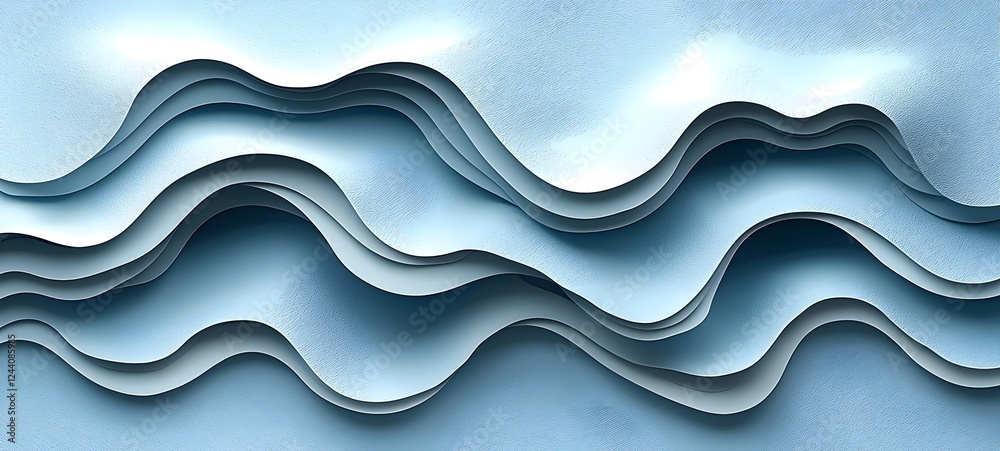 An abstract composition of layered blue paper creating a wave-like pattern, evoking a sense of tranquility and fluidity with soft curves and subtle shadows. An abstract composition of layered blue paper creating a wave-like pattern, evoking a sense of tranquility and fluidity with soft curves and subtle shadows.