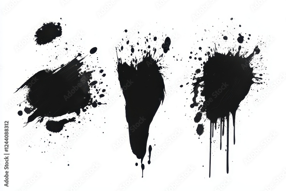 Obraz premium Set of black spray stain blot paint isolated on white background