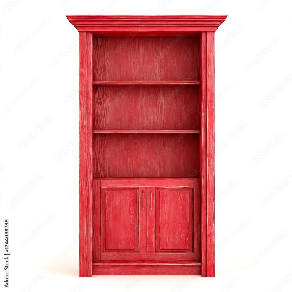 Bright Red Wooden Shelving Unit with Sophisticated Design Elements Bright Red Wooden Shelving Unit with Sophisticated Design Elements