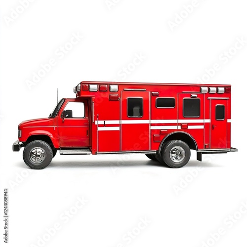 Red Emergency Medical Vehicle on White Background for Stock Photography