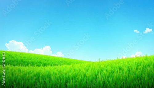 Vibrant green grass tufts against a clear azure sky , grass, botanical