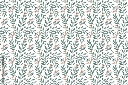 Floral and Leaf Seamless Pattern Vector Art Background