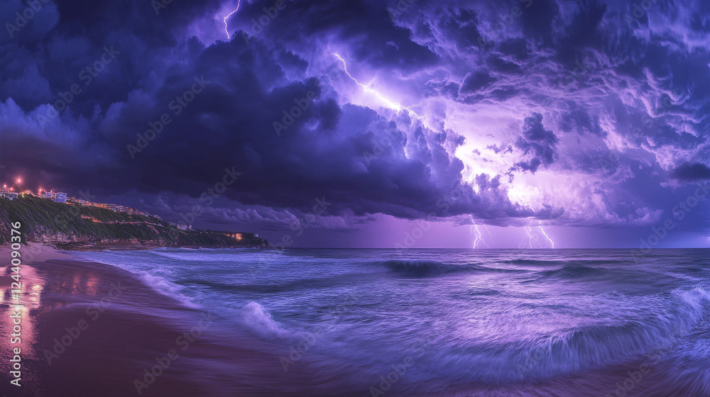 Obraz premium Violent Ocean Waves Under a Dark Stormy Sky