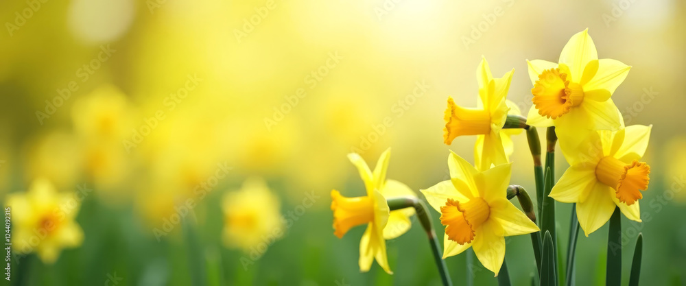 Fototapeta premium Spring background with beautiful yellow daffodils. Perfect for St. David's Day and Women's Day. Spring concept.