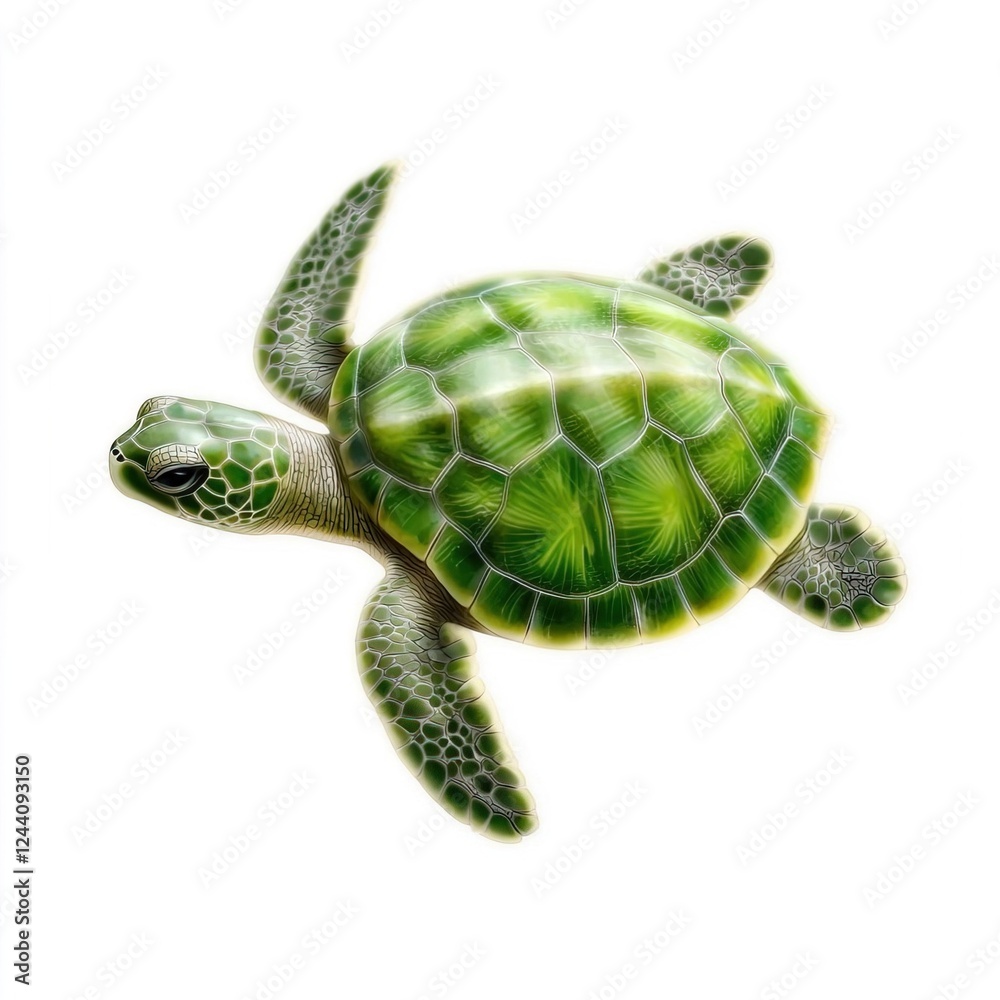 Naklejka premium Realistic Green Sea Turtle Swimming in Clear Blue Water Background