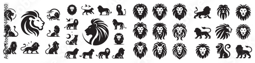lion silhouette vector set