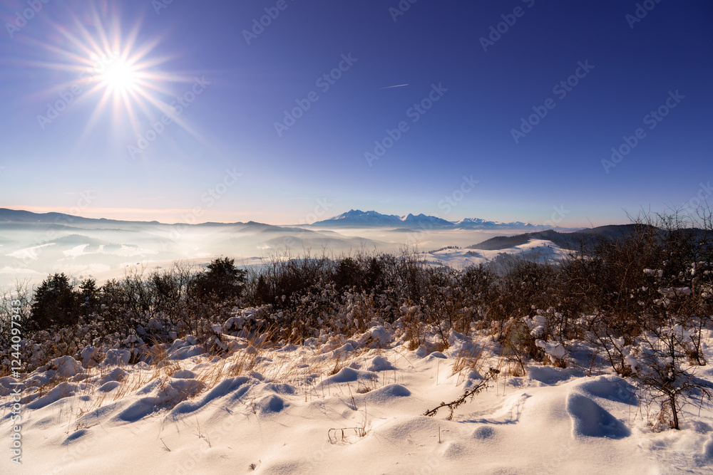 Pieniny , góry, zima, śnieg, Karpaty, mgły, Tatry, Dunajec Pieniny , góry, zima, śnieg, Karpaty, mgły, Tatry, Dunajec