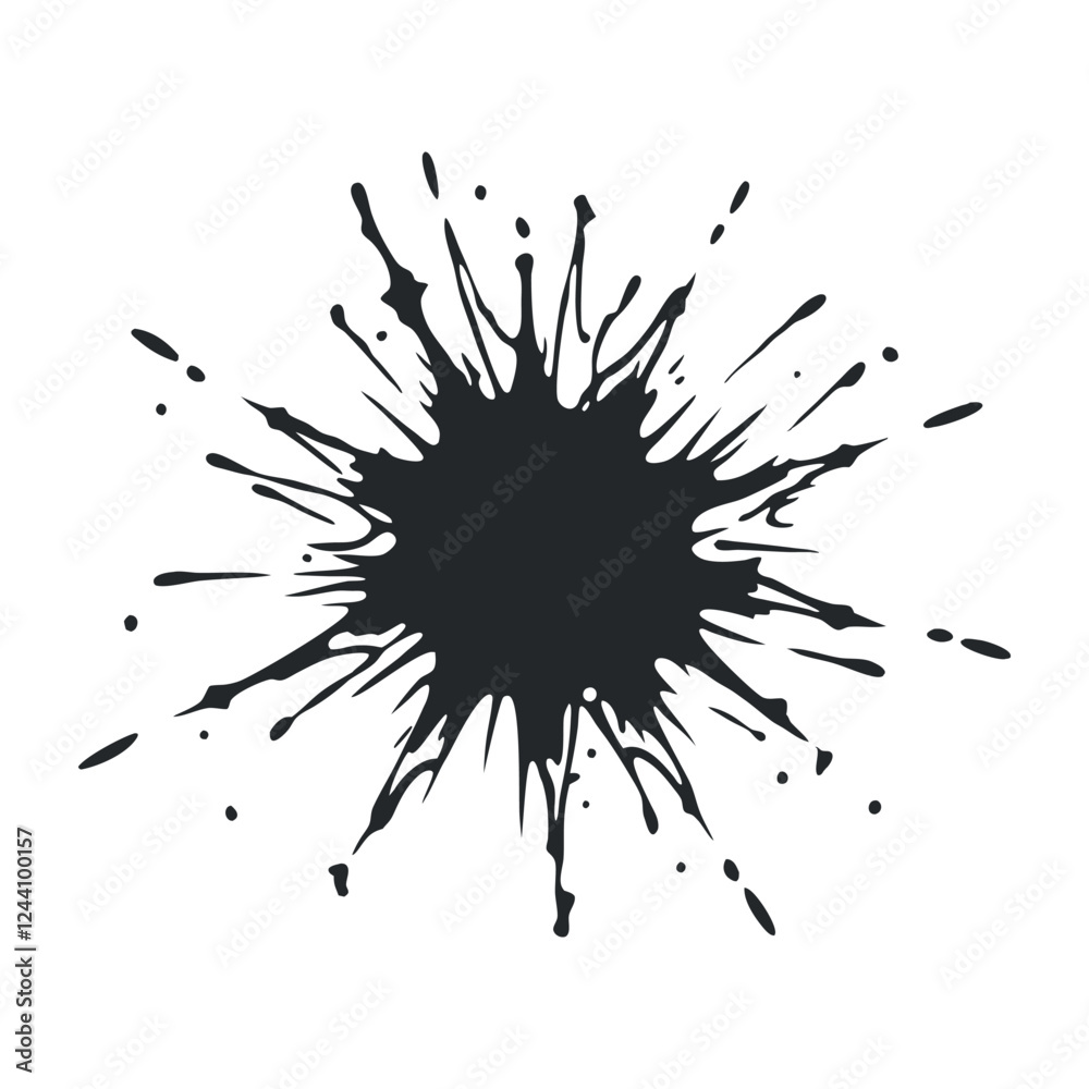 Black ink splat. Abstract Ink Drops and Paint Splatters - Messy Inkblot and Drip Vector Art, Monochrome Style Black ink splat. Abstract Ink Drops and Paint Splatters - Messy Inkblot and Drip Vector Art, Monochrome Style
