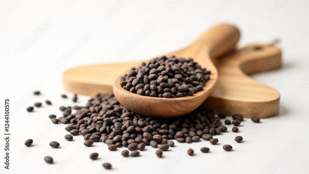 A wooden spoon filled with chia and flax seeds, highlighting their nutritional benefits such as omega-3 and fiber content, perfect for healthy eating. A wooden spoon filled with chia and flax seeds, highlighting their nutritional benefits such as omega-3 and fiber content, perfect for healthy eating.