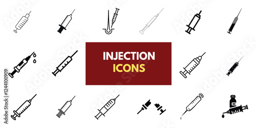 Set of Medical Injection icons, syringe icon vector black and white. Doctors often use syringes to prevent and treat malignant diseases. Injection icon, Syringe,