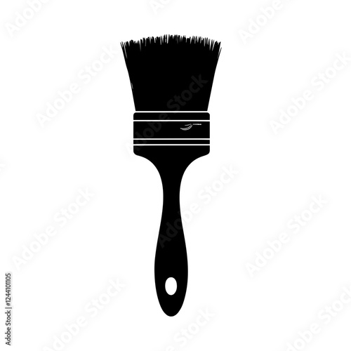 An illustration featuring a black paintbrush silhouette set against a clean white background showing a paintbrush with detailed bristles and handle.