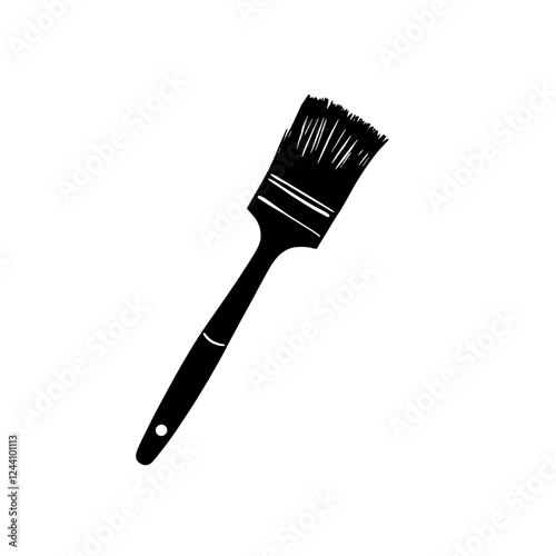 An illustration featuring a black paintbrush silhouette set against a clean white background showing a paintbrush with detailed bristles and handle.