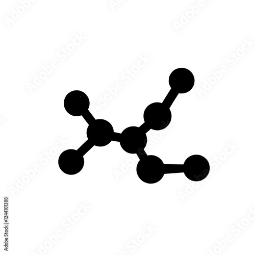 An illustration featuring a black carbon dioxide molecule silhouette set against a clean white background showing a CO2 structure with one carbon atom double bonded to two oxygen atoms.