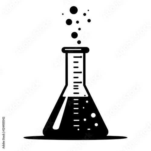 An illustration featuring a black flask silhouette set against a clean white background showing a laboratory flask with detailed measurements and shape.