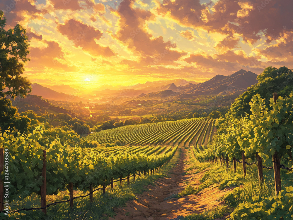 Fototapeta premium sunset on hills and plantations