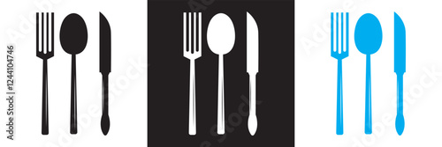 Spoon, Fork, and Knife vector Icon Symbol for Logo, Pictogram, App or Graphic Design Element.   isolated on white and black background. vector illustration. EPS 10