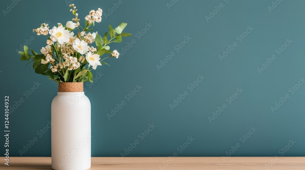 Vase with a colorful arrangement of flowers placed on a wooden table in a bright setting Vase with a colorful arrangement of flowers placed on a wooden table in a bright setting