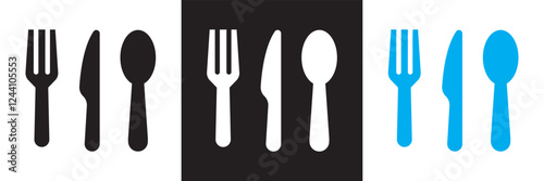 Spoon, Fork, and Knife vector Icon Symbol for Logo, Pictogram, App or Graphic Design Element.   isolated on white and black background. vector illustration. EPS 10