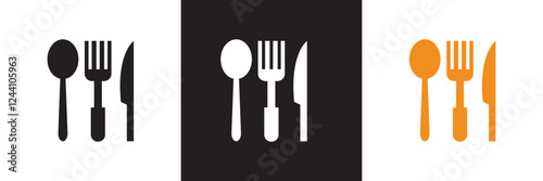 Spoon, Fork, and Knife vector Icon Symbol for Logo, Pictogram, App or Graphic Design Element.   isolated on white and black background. vector illustration. EPS 10